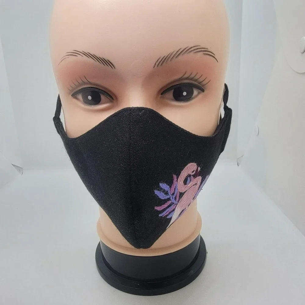 New Face cover ear loop black Mask Women's Embroidered handmade Pink Flemish